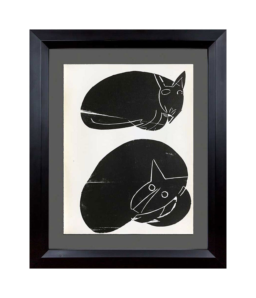 Hap Grieshaber ORIGINAL Woodcut, (Cats) 1964 w/Archival Frame