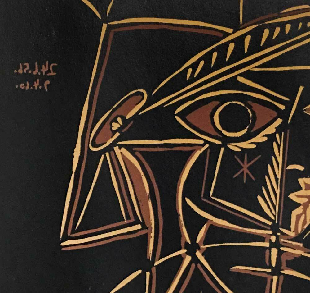 Pablo Picasso Linogravure LTD Ed. "Tete de Femme” 1959 +Custom FRAME