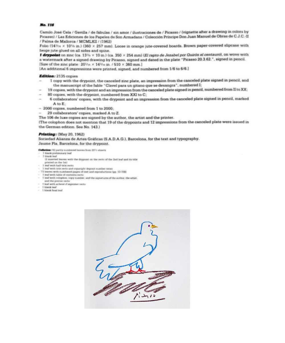 Pablo Picasso Limited Edition Lithograph "El Palomito Viudo"
