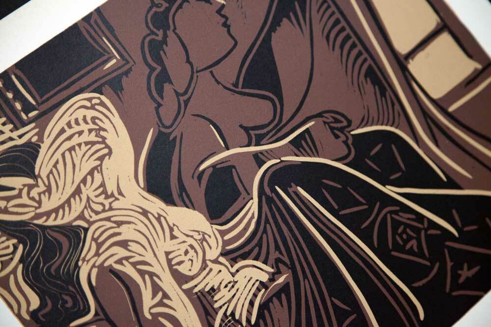 Pablo Picasso LINOGRAVURE Limited Edition "Duex Femme... fenetre" 1959 w/Frame