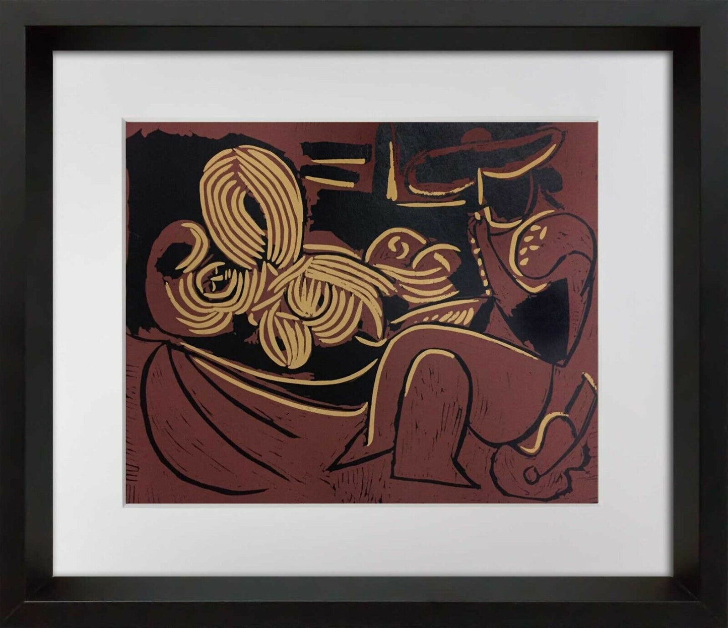 Pablo Picasso LINOGRAVURE LTD Ed. Plate Marked "... a la guitare" w/ Frame