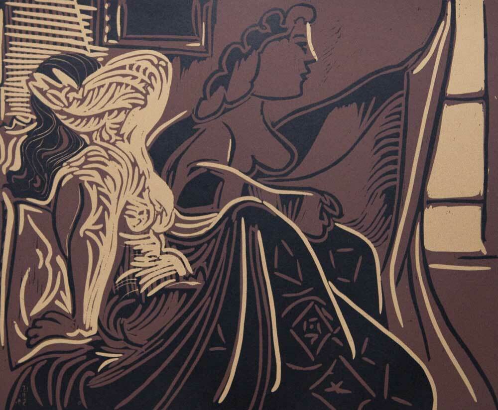 Pablo Picasso LINOGRAVURE Limited Edition "Duex Femme... fenetre" 1959 w/Frame