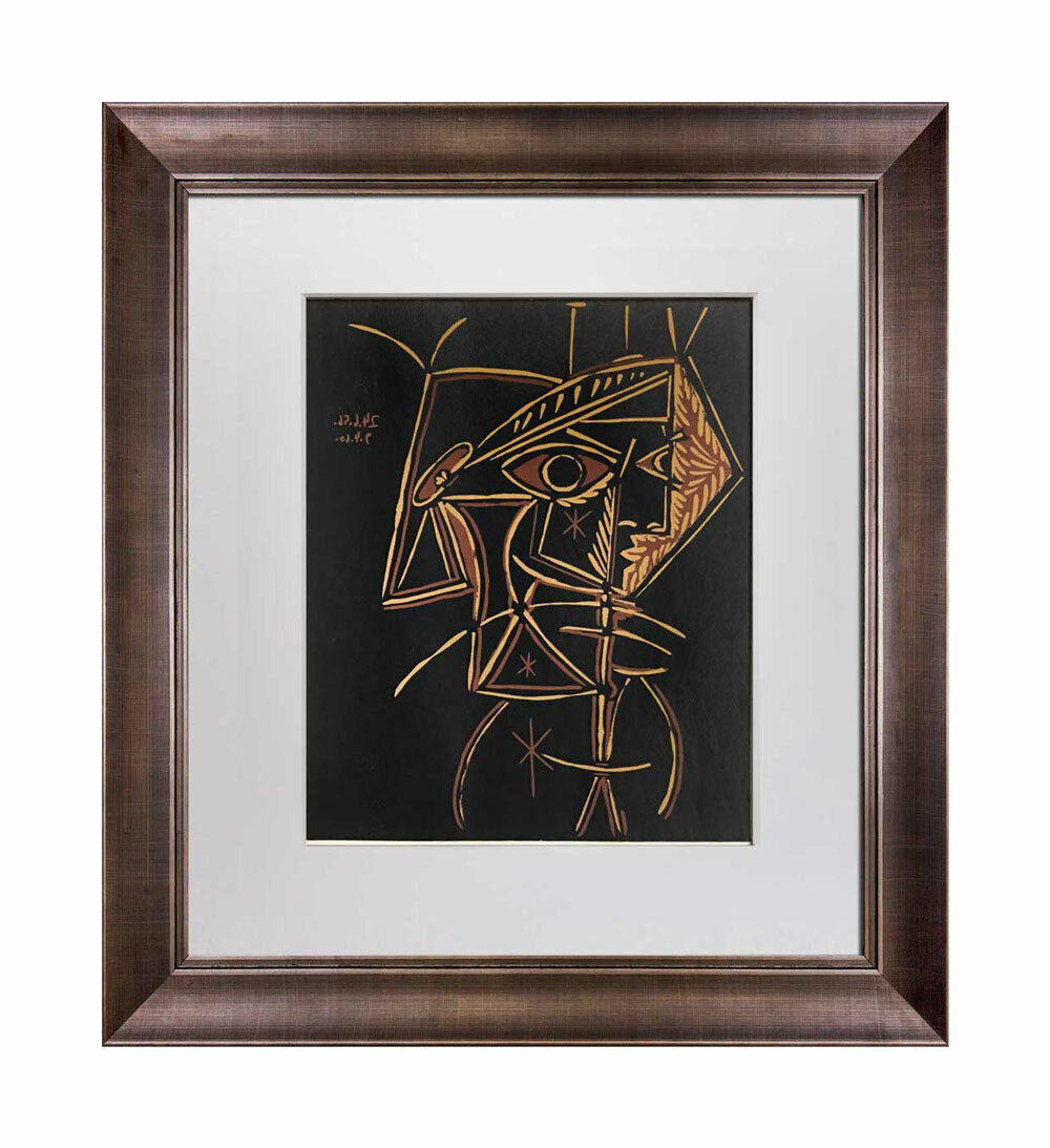 Pablo Picasso Linogravure LTD Ed. "Tete de Femme” 1959 +Custom FRAME