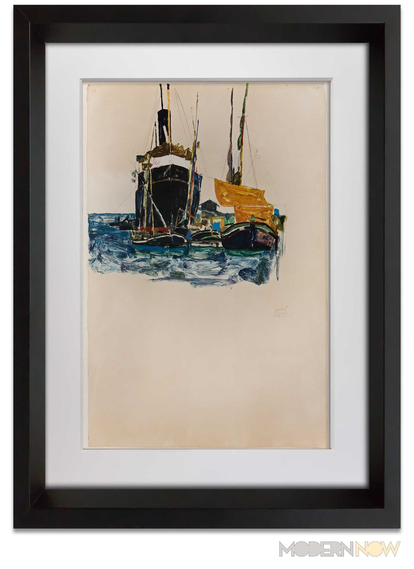 Egon Schiele Lithograph "“Boats at Trieste”