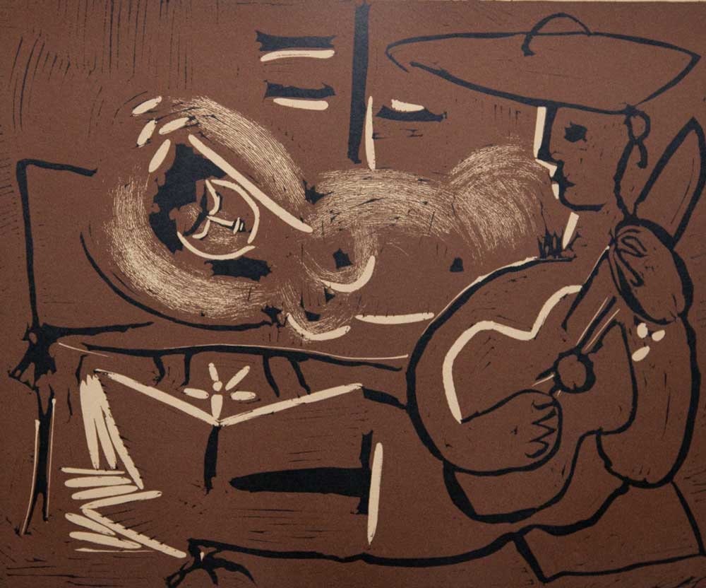Pablo Picasso LINOGRAVURE LTD Ed. "Femme couchee et guitariste" w/FRAMING