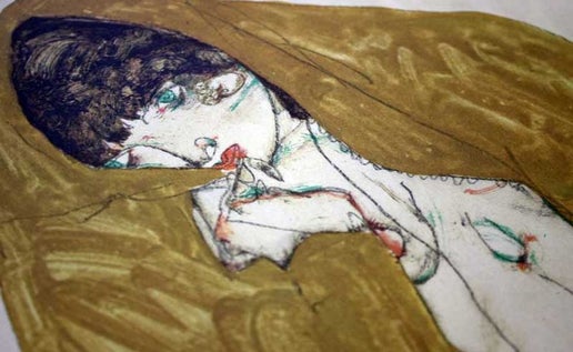 Egon Schiele Lithograph "Female Nude with Yellow Shawl"