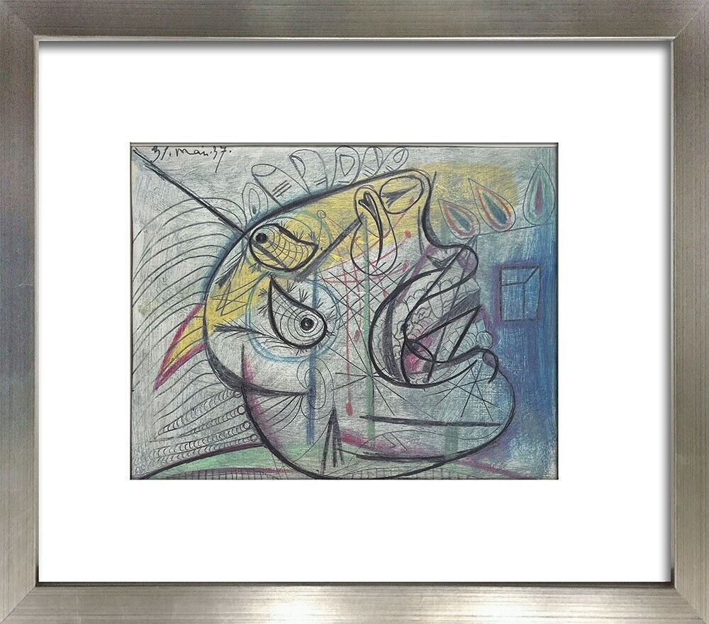 Pablo PICASSO Prepatory GUERNICA Lithograph (2 pc SET) "Mai. 37" w/Frame