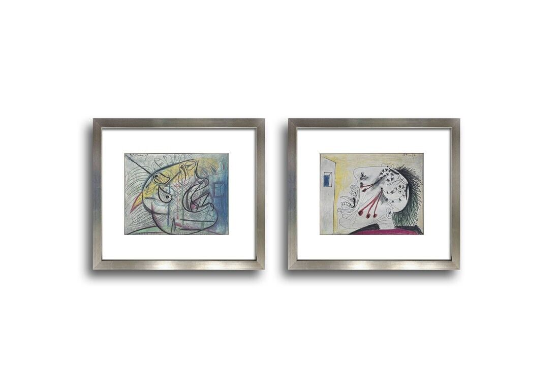 Pablo PICASSO Prepatory GUERNICA Lithograph (2 pc SET) "Mai. 37" w/Frame