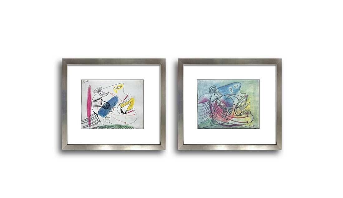 Pablo PICASSO Prepatory GUERNICA Lithograph (2 pc SET) Limited Edition w/Frame