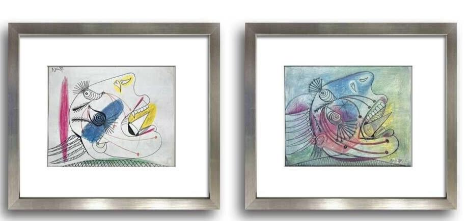 Pablo PICASSO Prepatory GUERNICA Lithograph (2 pc SET) Limited Edition w/Frame
