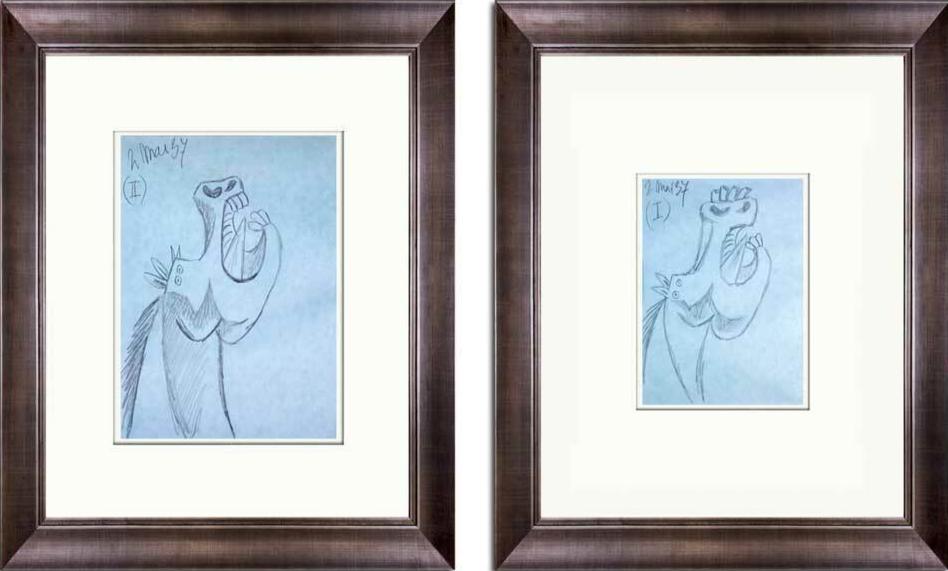 Pablo PICASSO Lithograph (2 pc SET) GUERNICA Horse Ltd Edition +Custom FRAME