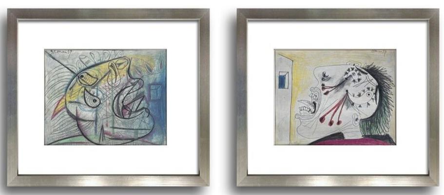 Pablo PICASSO Prepatory GUERNICA Lithograph (2 pc SET) "Mai. 37" w/Frame