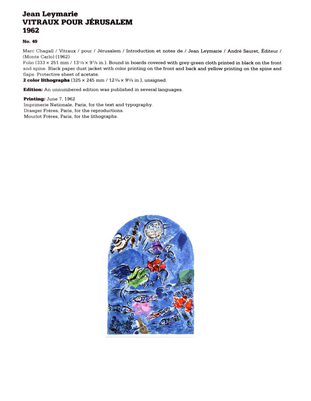 Marc CHAGALL Lithograph LIMITED Ed. "Reuben" + Cat .Ref.c49 ++Gallery Framing