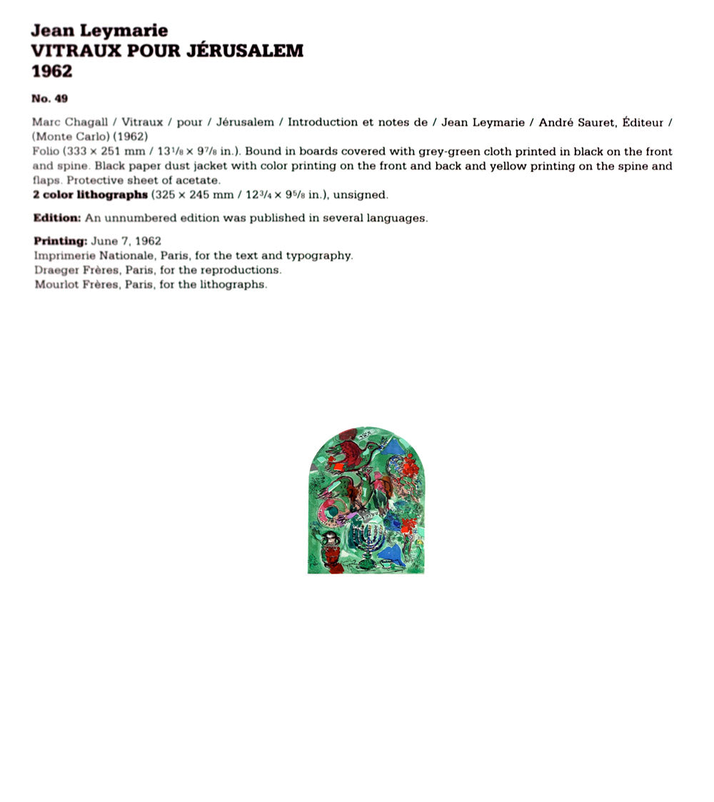 Marc CHAGALL "Asher" Lithograph LIMITED Edition w/ Cat .Ref.c49 w/Gallery Frame & International Shipping Included ($25)