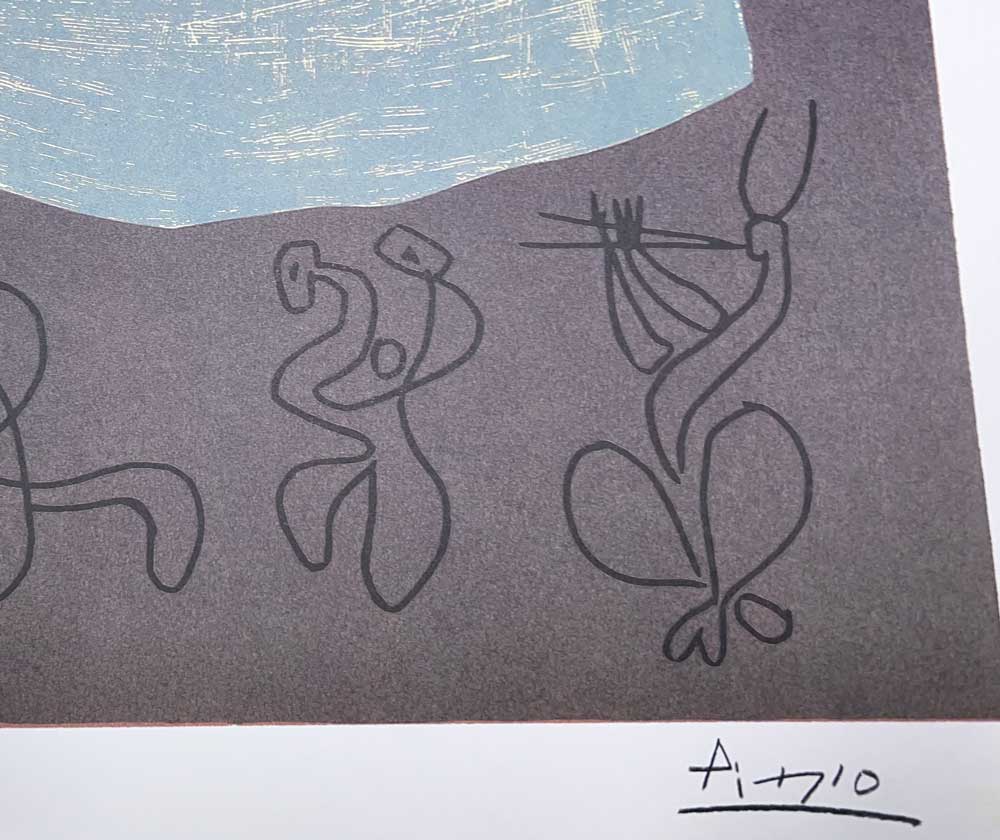 Pablo Picasso Original Linogravure en coleurs, Bacchanale, 1959 Hand Sign