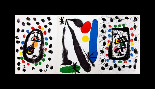 Hand Signed Joan Miro Triptych Lithograph Original 1959