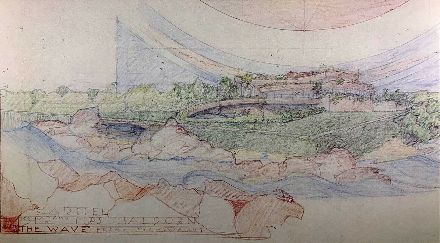 Frank Lloyd WRIGHT Lithograph SIGN Stuart Haldorn House "The Wave" 1945 w/Frame