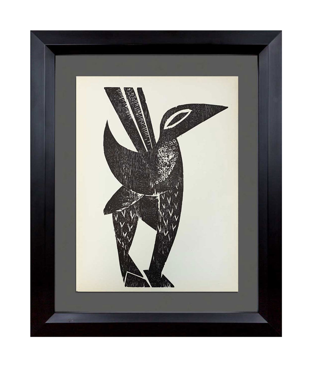 Hap Grieshaber ORIGINAL Woodcut, (Bird) 1964 w/Archival Frame