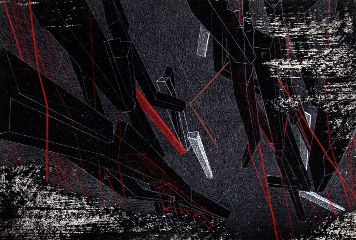 Lebbeus Woods Hand drawn, 2002 Hand Signed La Chute, One-of-a-kind