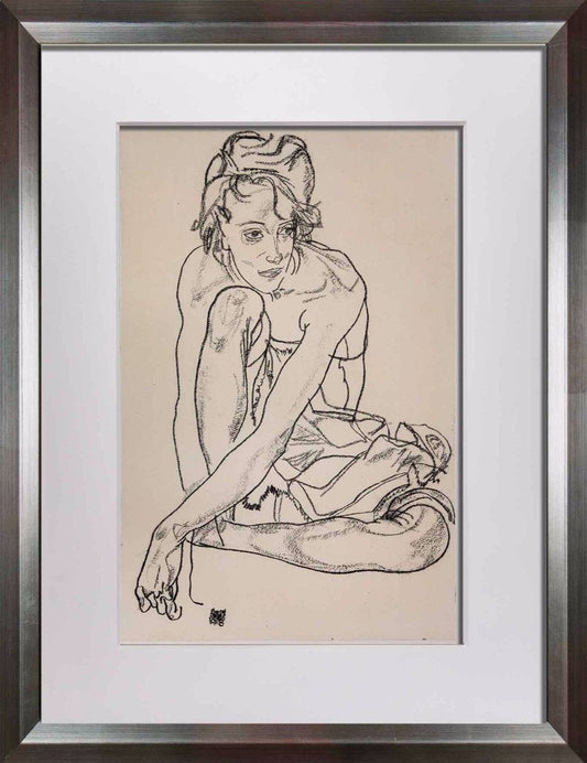 Egon Schiele Lithograph "Woman Crouching"