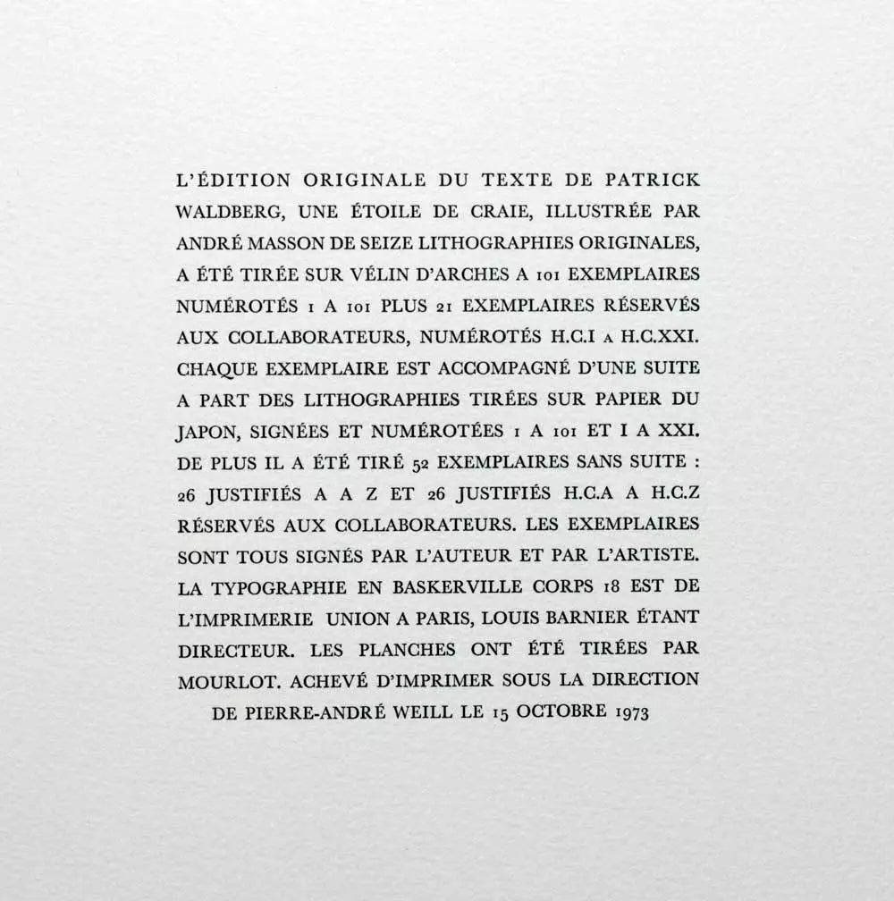 Andre MASSON Lithograph LIMITED Ed. 55/100 ARCHES "L'Architecte" w/Cat. Ref. C97