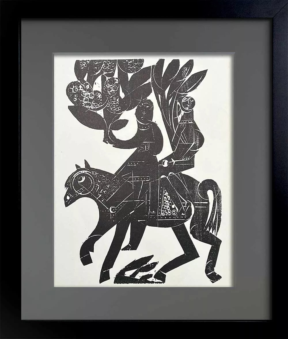 Hap Grieshaber ORIGINAL Woodcut, (New Year's Ride) 1964 w/Archival Frame