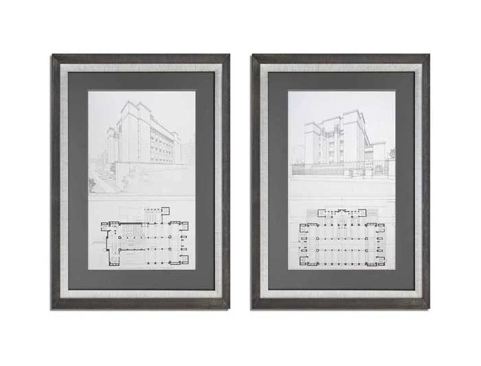 (2) Frank Lloyd Wright Lithographs - Larkin Building Buffalo, NY