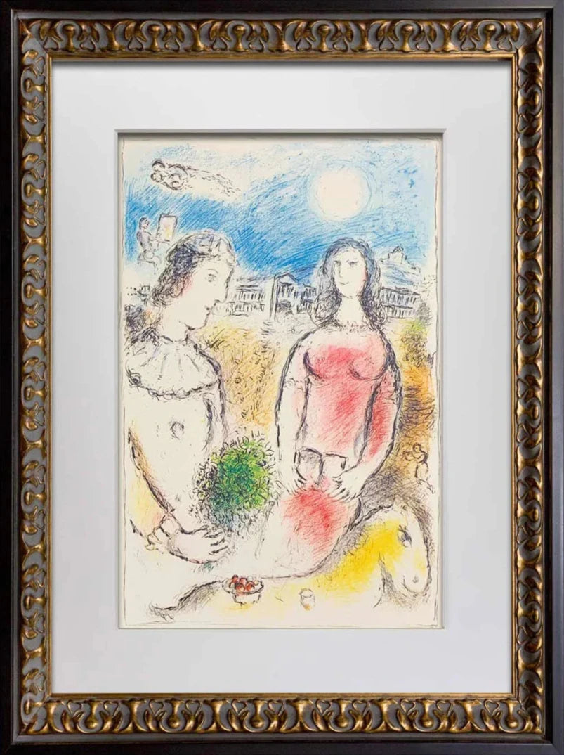 Marc Chagall Color Lithograph Limited Ed. "Le couple au crépuscule (the couple at dusk)"