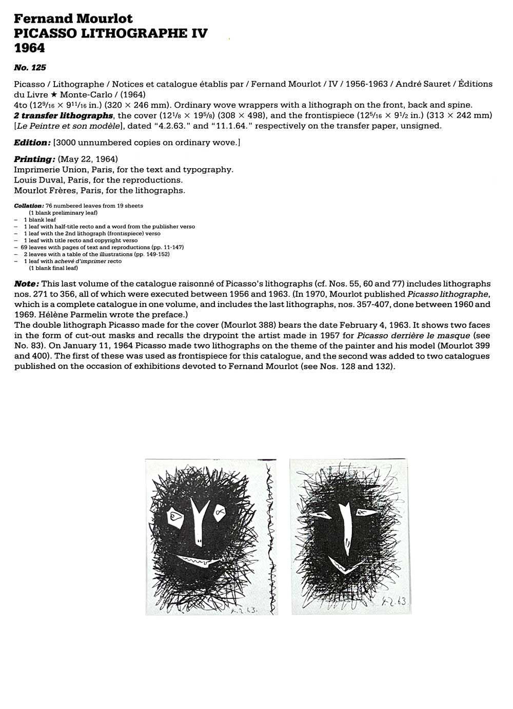 2 Pablo PICASSO Original LITHOGRAPH (2pc SET) +Catalogue Ref: c125 b1108