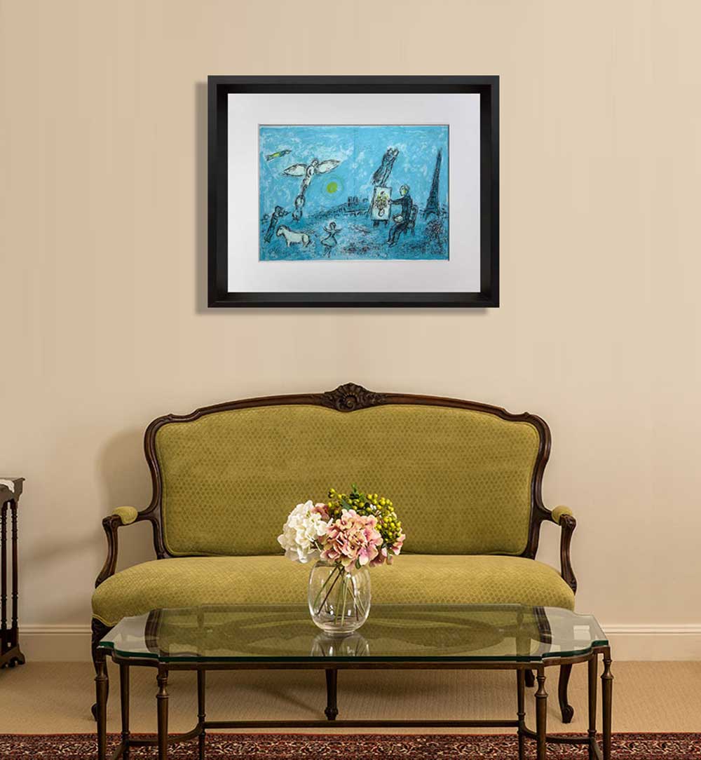 Marc CHAGALL Color Lithograph LIMITED E. no.82 ~"Painter and his double" w/FRAME