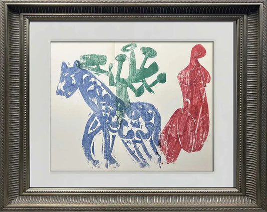 Hap Grieshaber ORIGINAL Woodcut, (horse in field) 1964 w/Archival Frame
