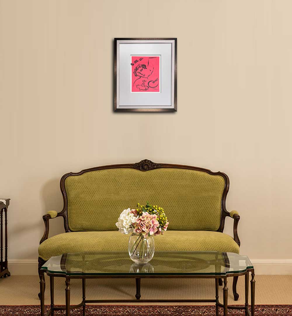 Marc CHAGALL Color Lithograph LIMITED Ed. "le peintre en rose ..." 1963 w/FRAME